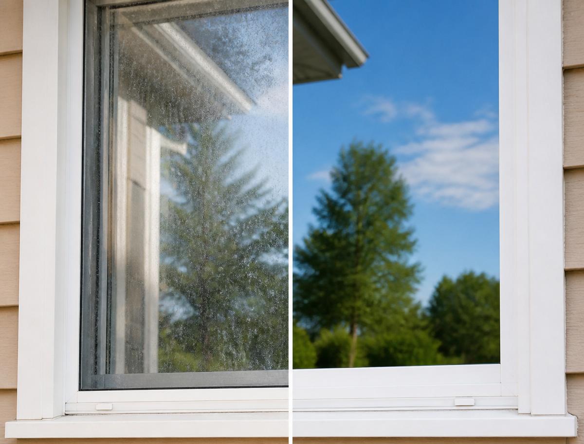 Before and after window cleaning comparison