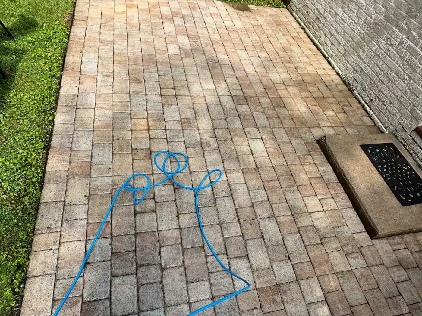 Clean paver patio after pressure washing